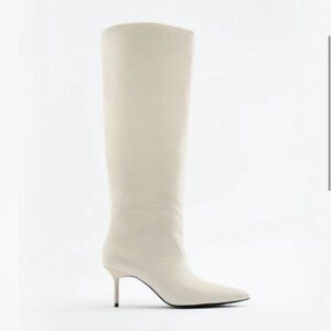 Zara ivory pointed toe heeled boots size 39 / US 8